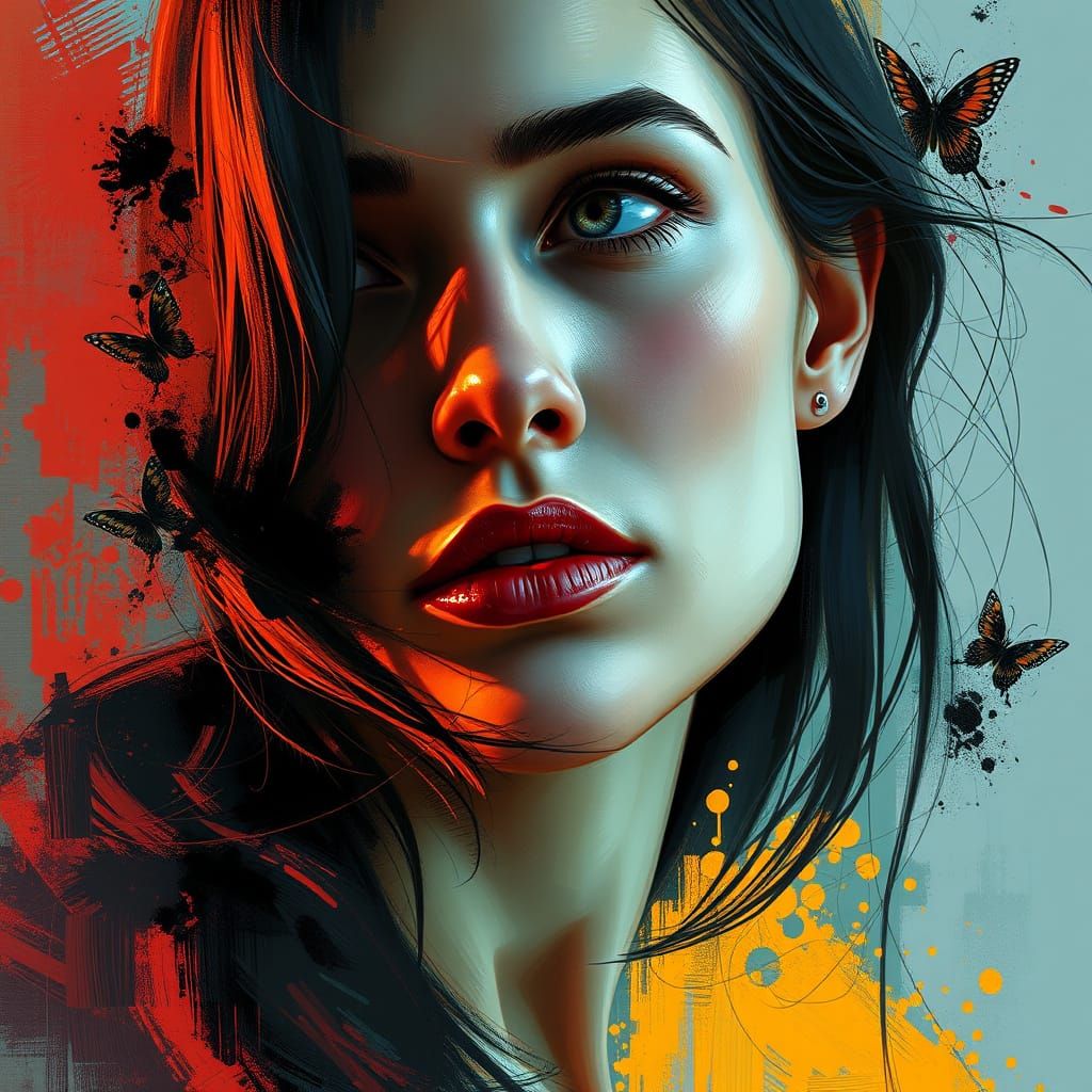 Woman's Face in Dynamic Abstract Splash Art