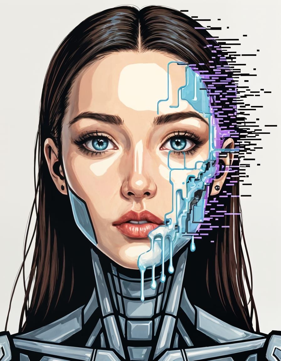 Glitching Android Portrait in Digital Art Style