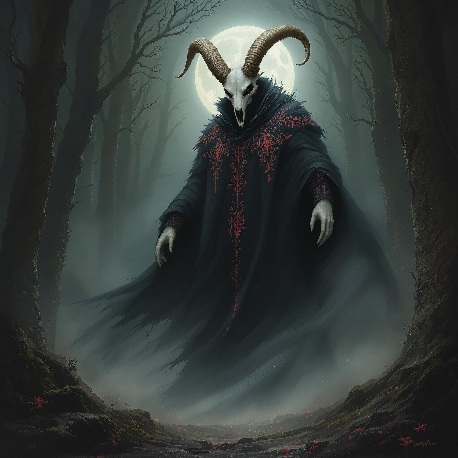 Dark Mystic with Wolf Skull Head and Goat Horns in Haunting ...