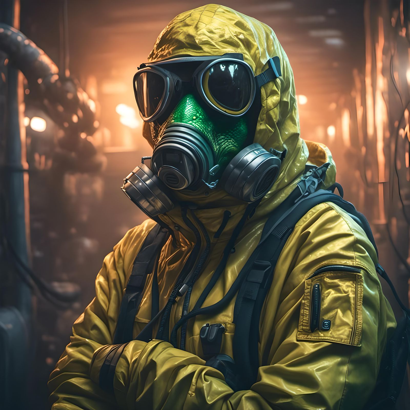 Lizard Villain in Hazmat Suit Portrait