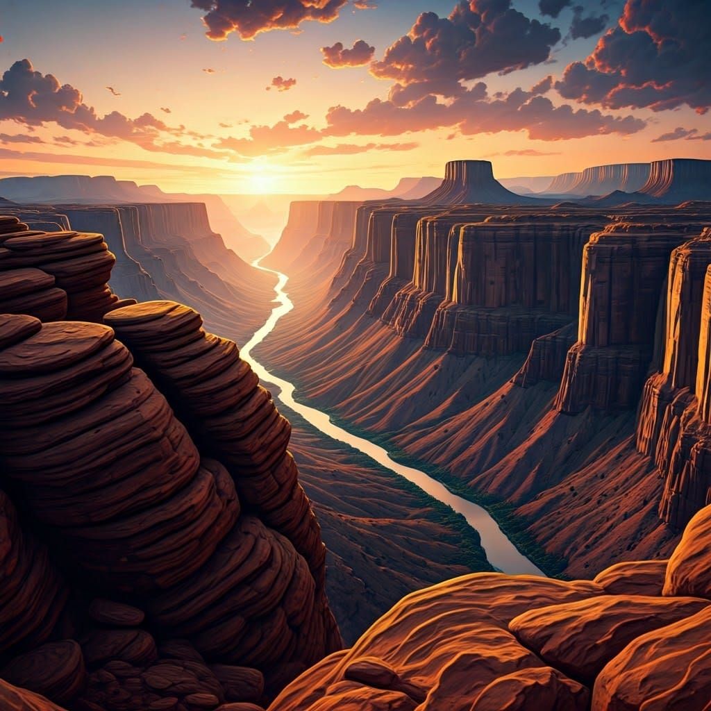 Grand Canyon Sunrise Landscape in Vibrant Golden Light