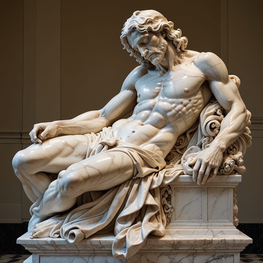 Sleeping Cyborg: Marble Sculpture in Bernini Style