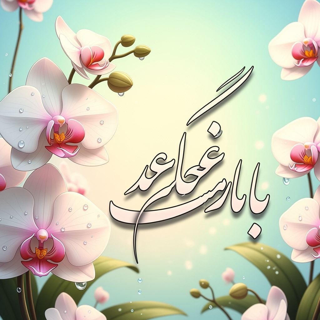 Elegant Calligraphy of 'Shabnam' with Orchids, Digital Art