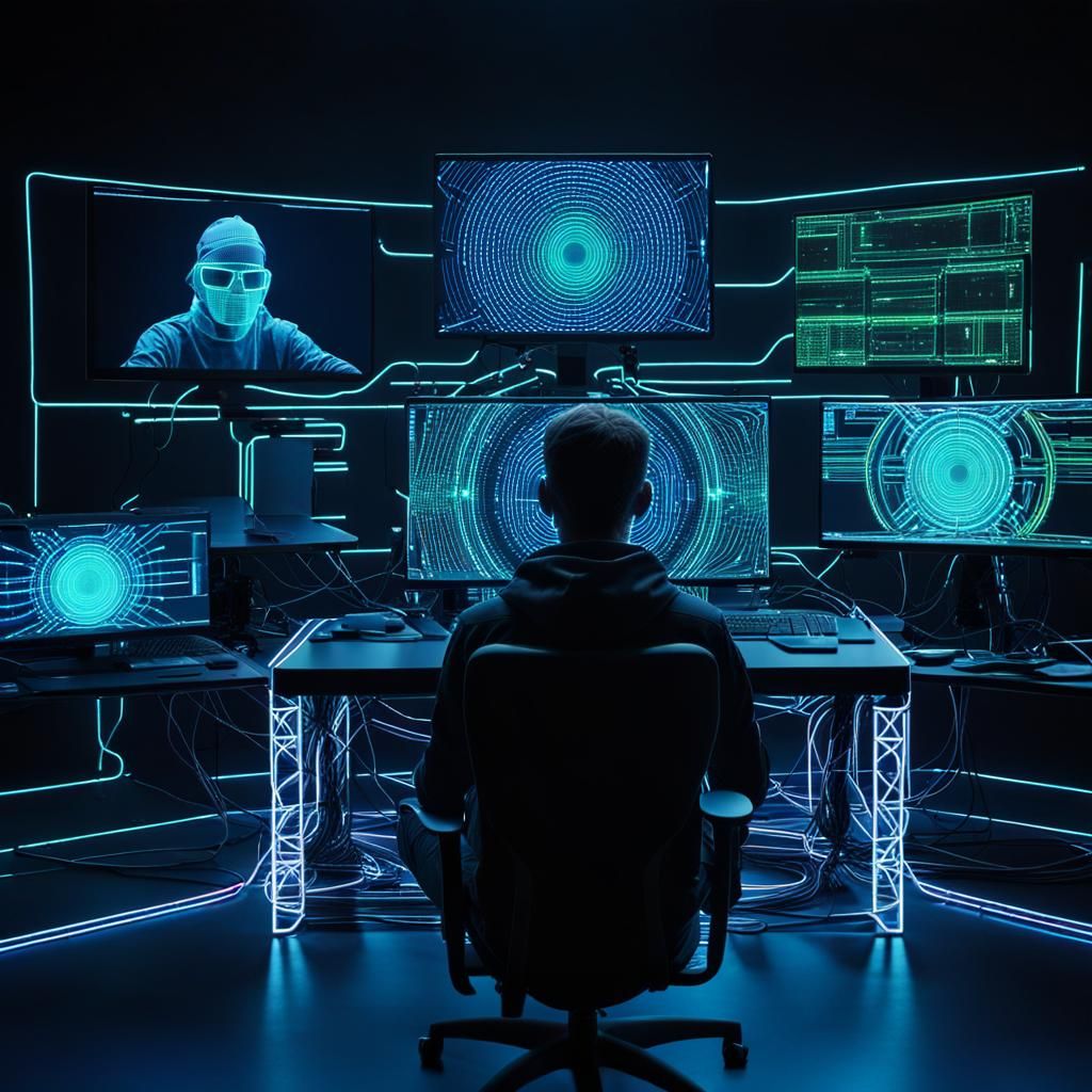 Hacker Hologram in Sci-Fi Cyberpunk Style