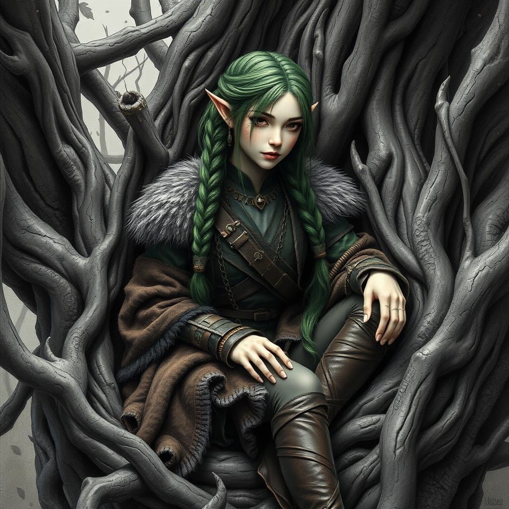 Ethereal Elf Druidess Amidst Ancient Roots