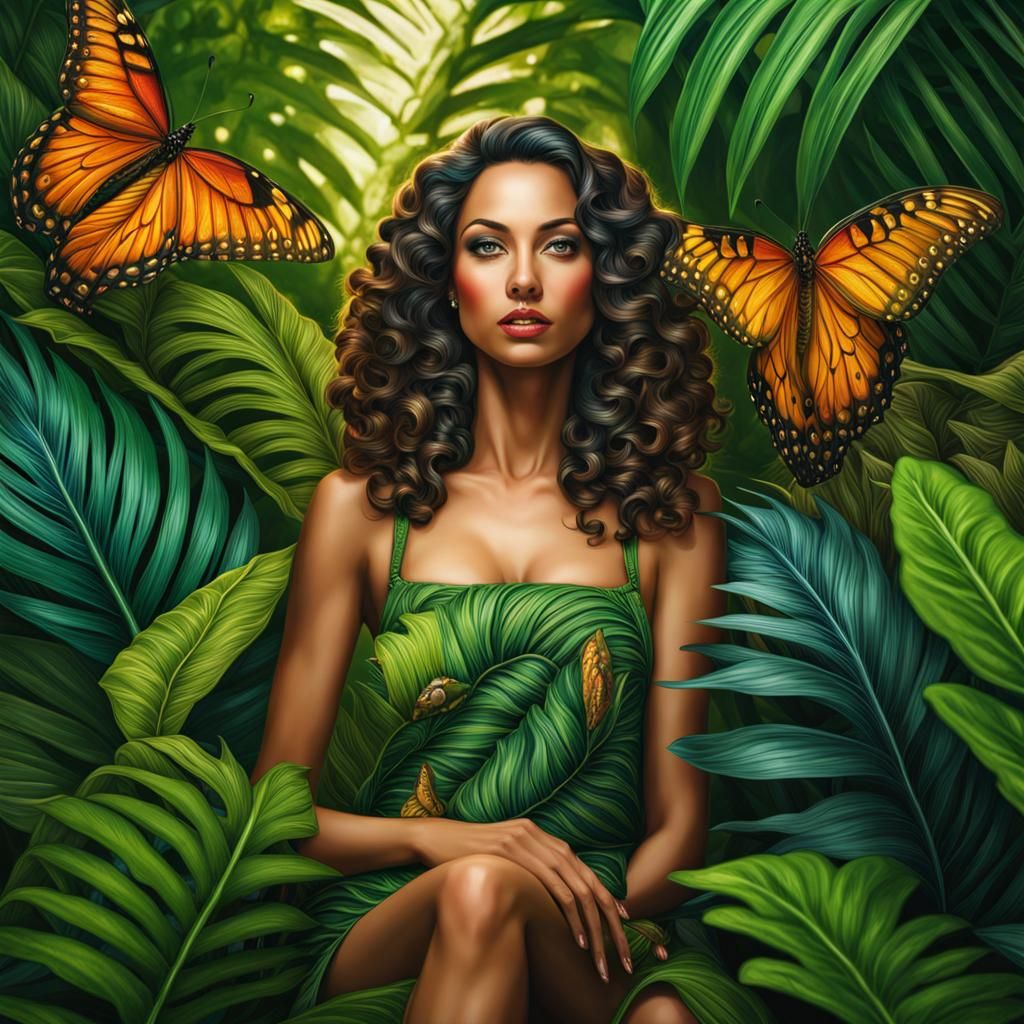 Mystical Jungle Woman Portrait in Earth Art Style