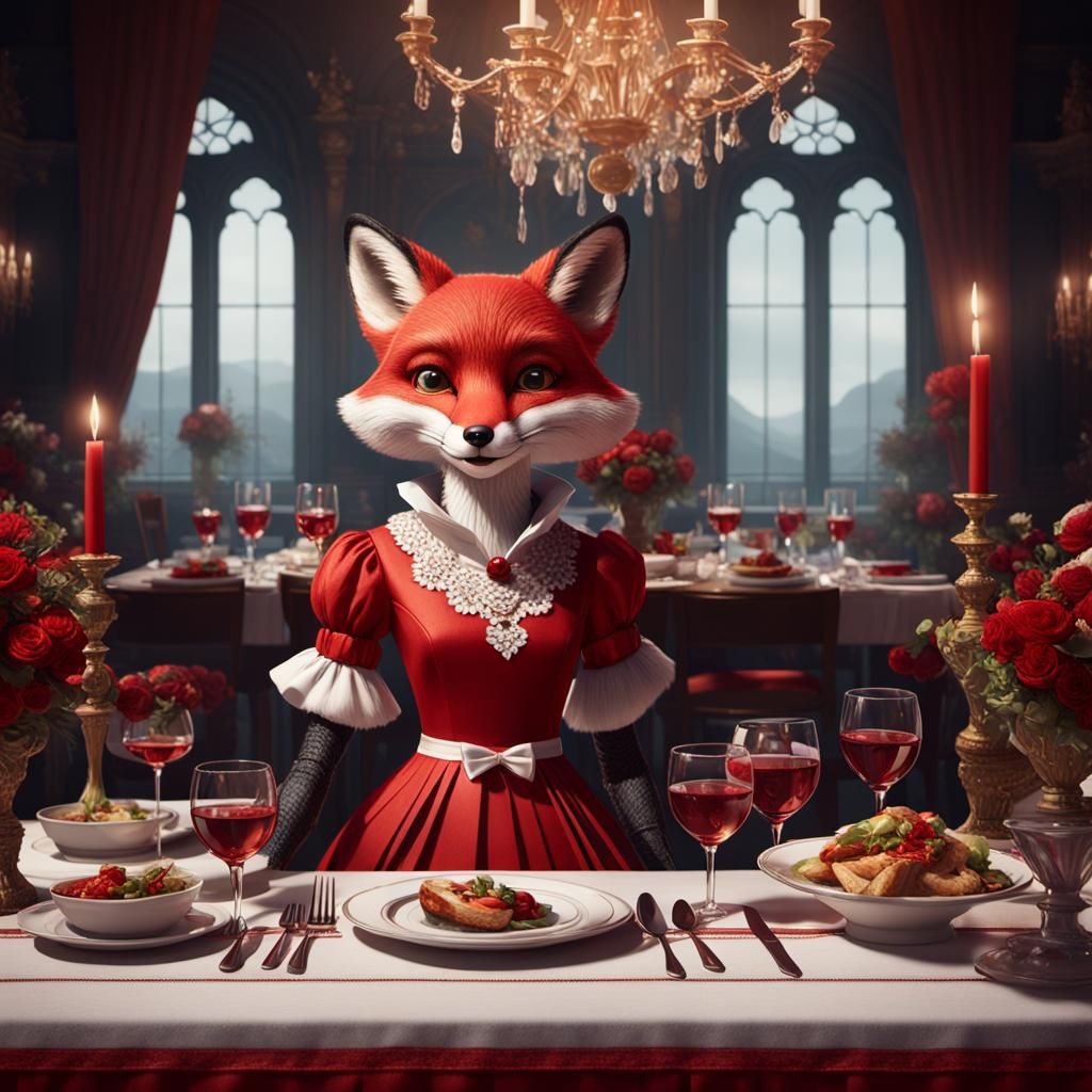 Stylish Anthropomorphic Fox at Dinner Party