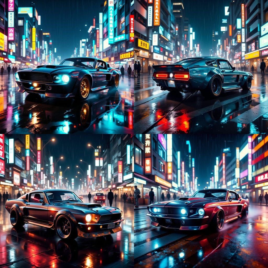 Cyberpunk Ford Mustang Races Through Tokyo