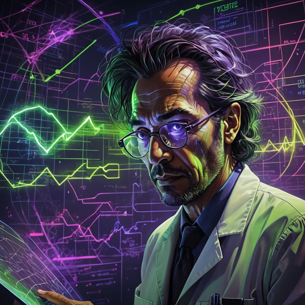 Scientist Studies Lorentz Transformation Graph in Splash Art...