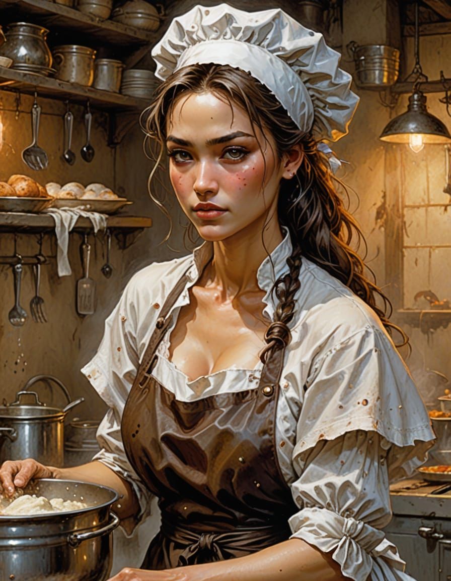 Tanned Cook Baking in a White Apron