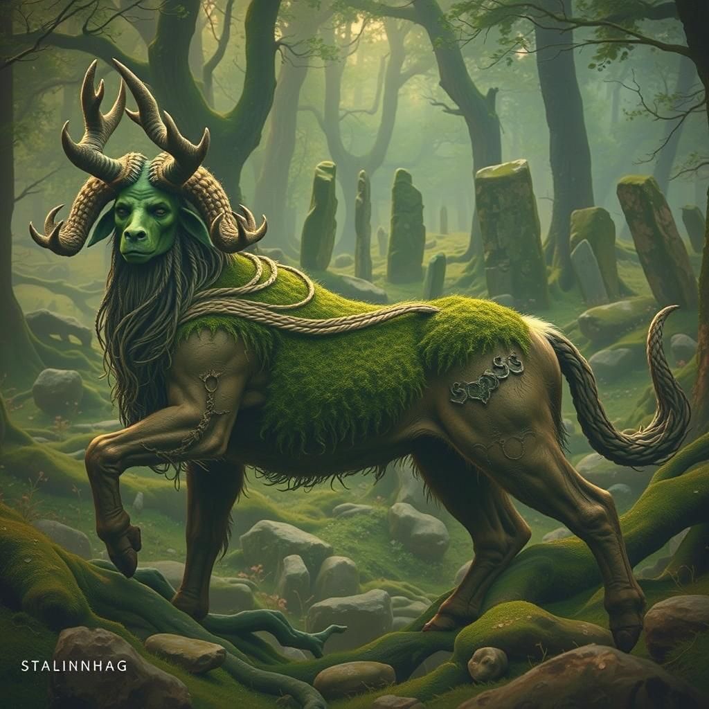 Cernunnos in Broceliande Forest at Golden Hour