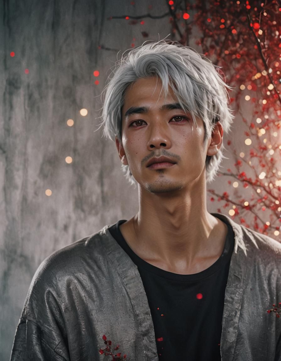 Silver-Haired Man with Red Eyes: Fantasy Portrait