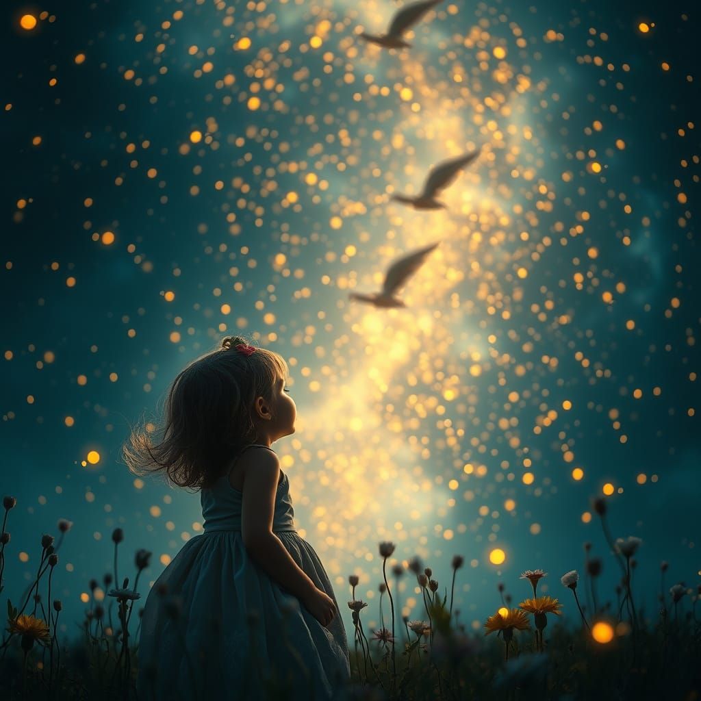 Whimsical Firefly Dance Under Starry Night Skies