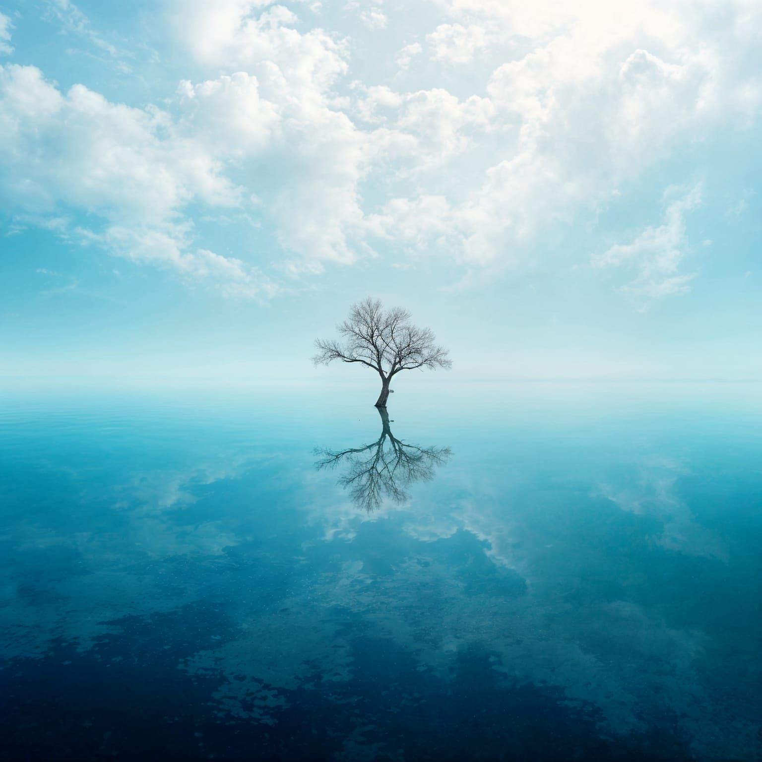 Mirror Lake Reflecting Turquoise Sky and Floating Trees