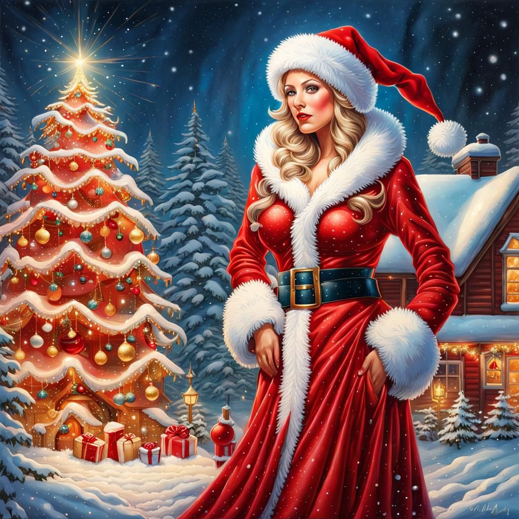 Cosmic Christmas: Santa's Wife in Latex Lingerie
