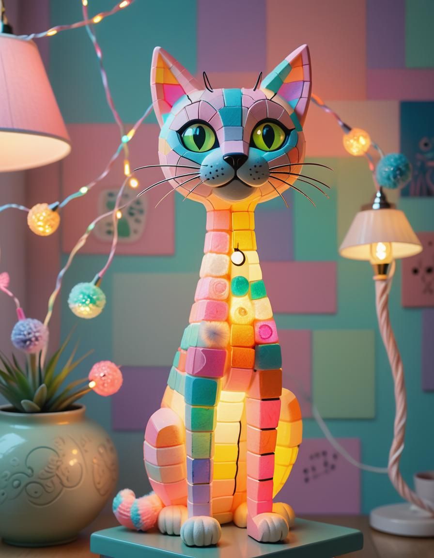 Glowing Cat Lamp with Fairy Lights