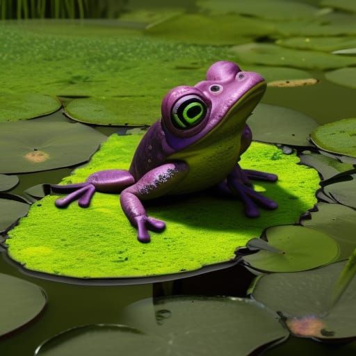 Purple Frog on Lily Pad: Hyperdetailed Concept Art