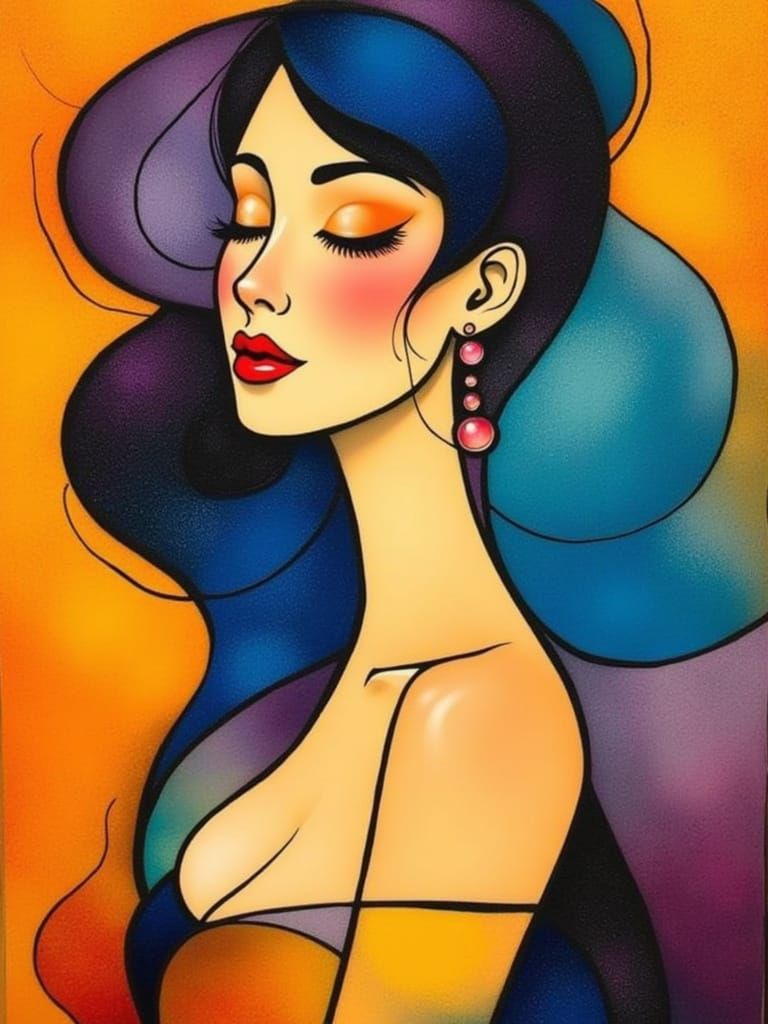 Stylized Cubist Portrait of a Woman in Vibrant Colors