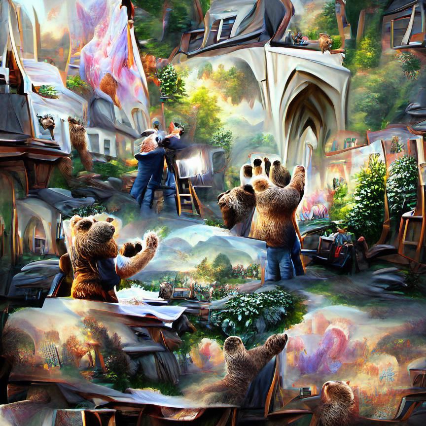 Two Bears High-Fiving in the Forest