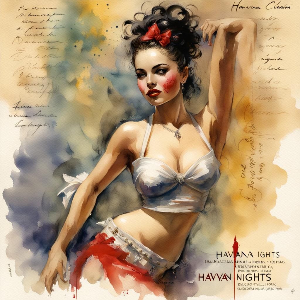 Cuban Dancer in Watercolor Postcard Style