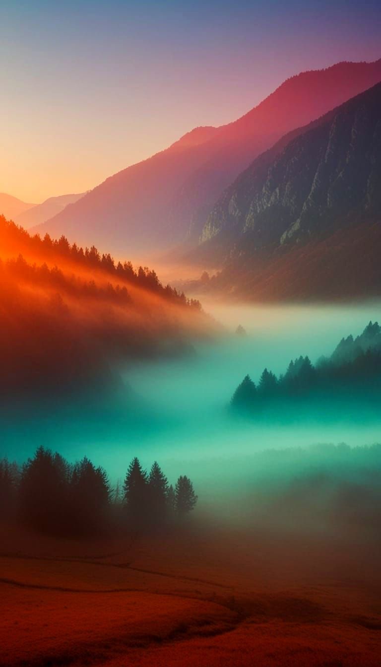 Misty Foggy Valley Landscape