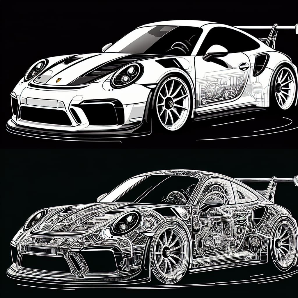 Minimalist Porsche 911 GT3 RS Line Art