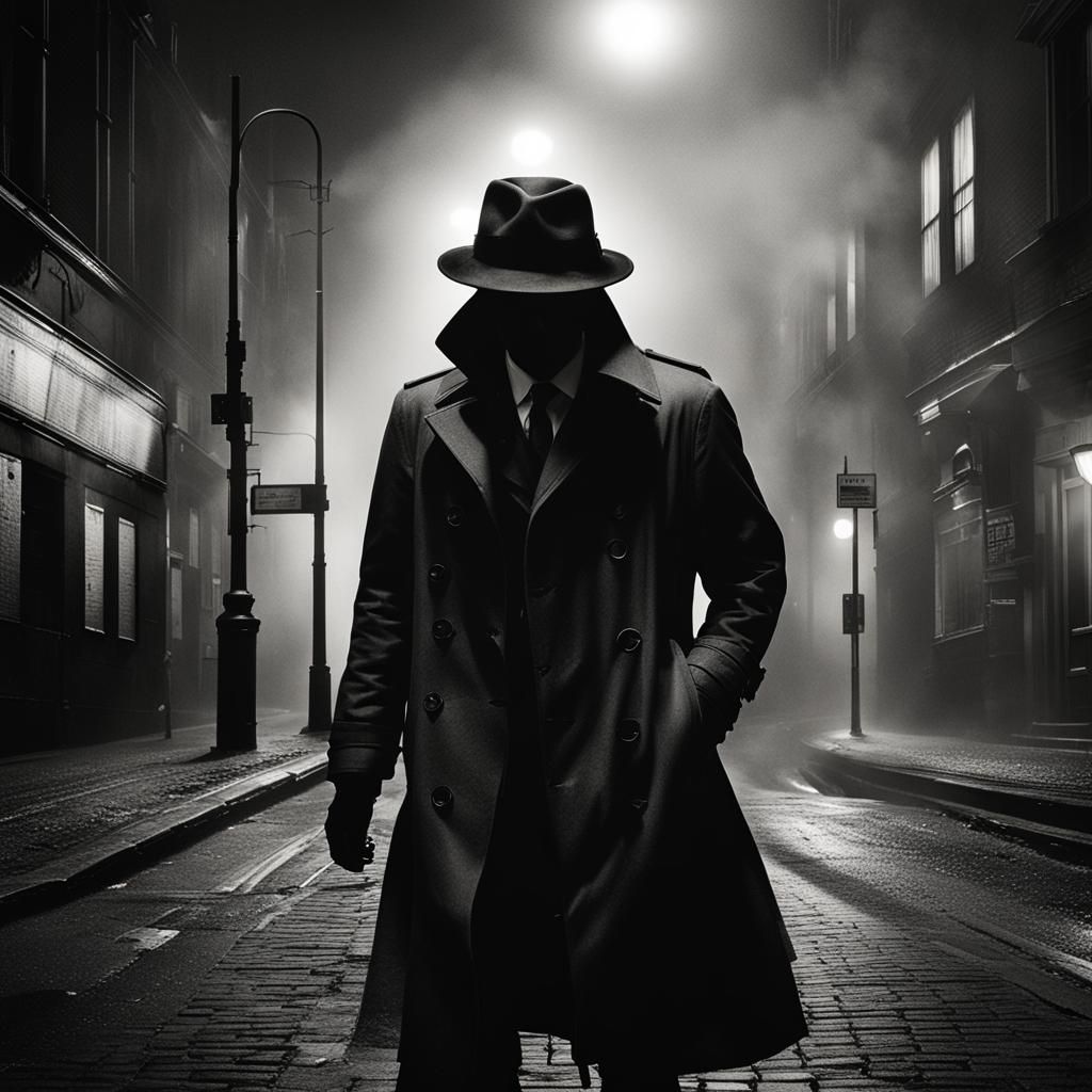 Invisible Man in London Fog, Hyperrealistic Black and White