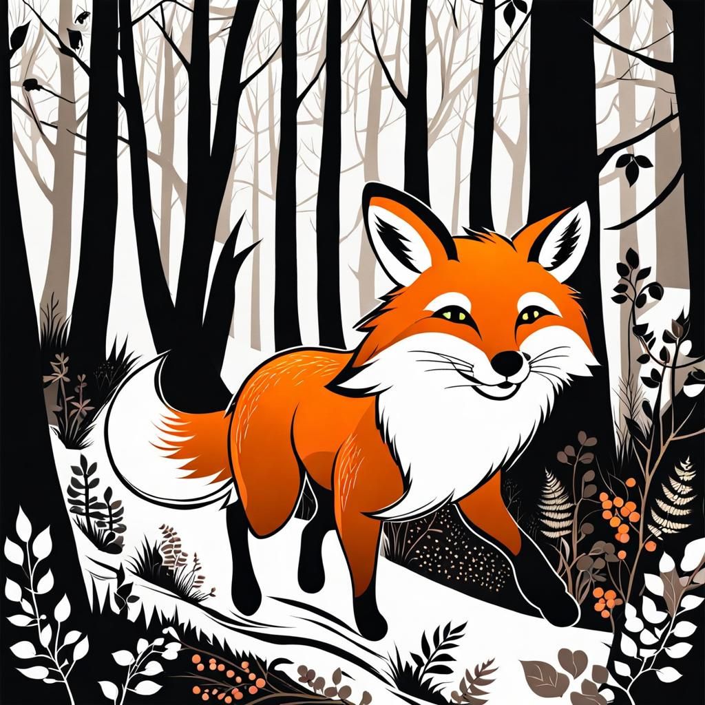 Fox Running Through Woods: Digital Watercolor Illustration