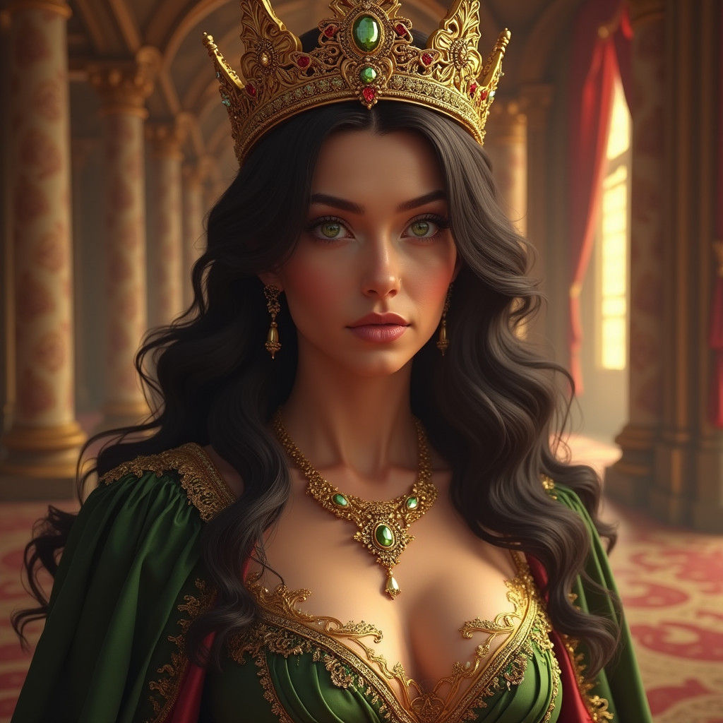 Elegant Queen Portrait in Grand Palace Interior