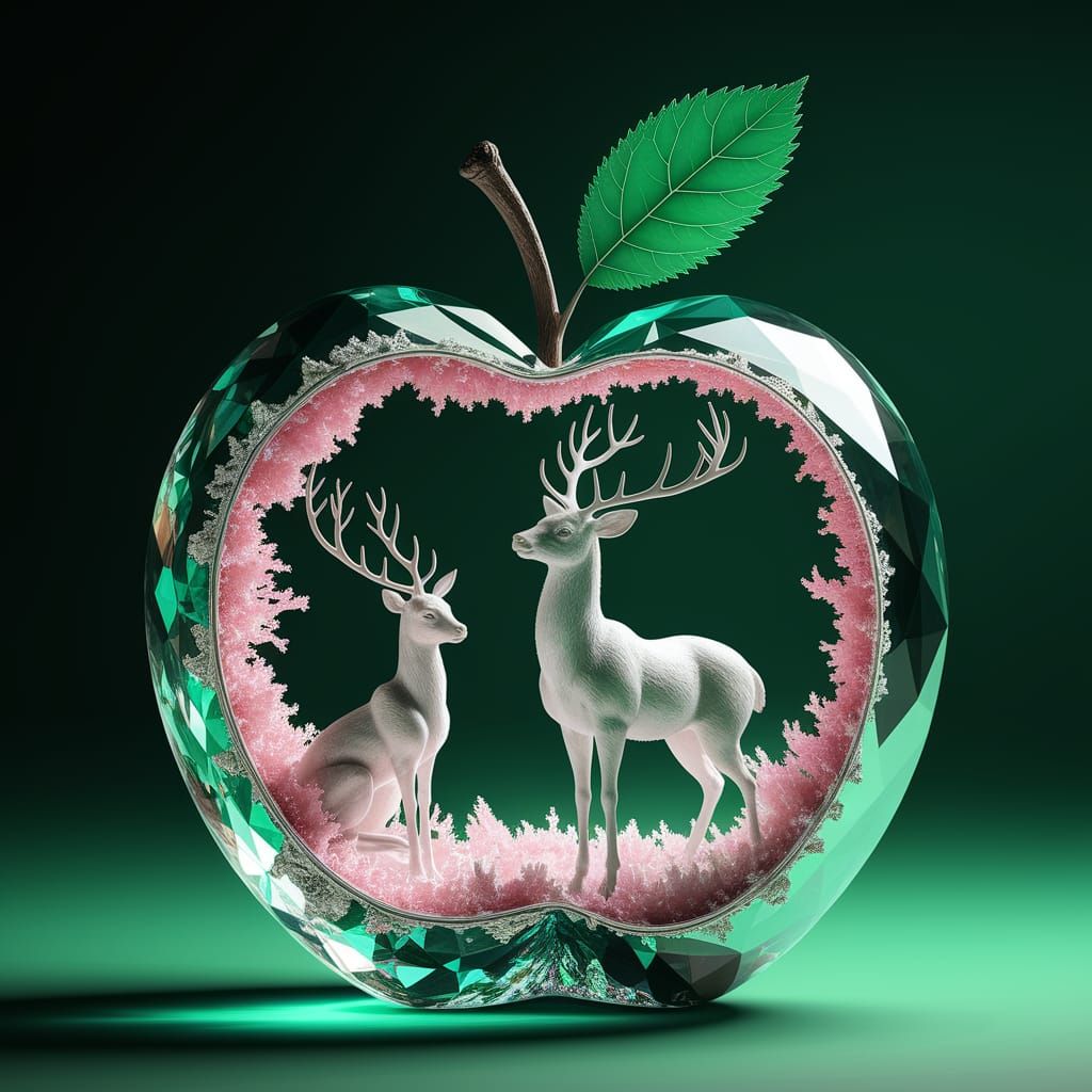 Crystal Apple Sculpture in Abstract Style