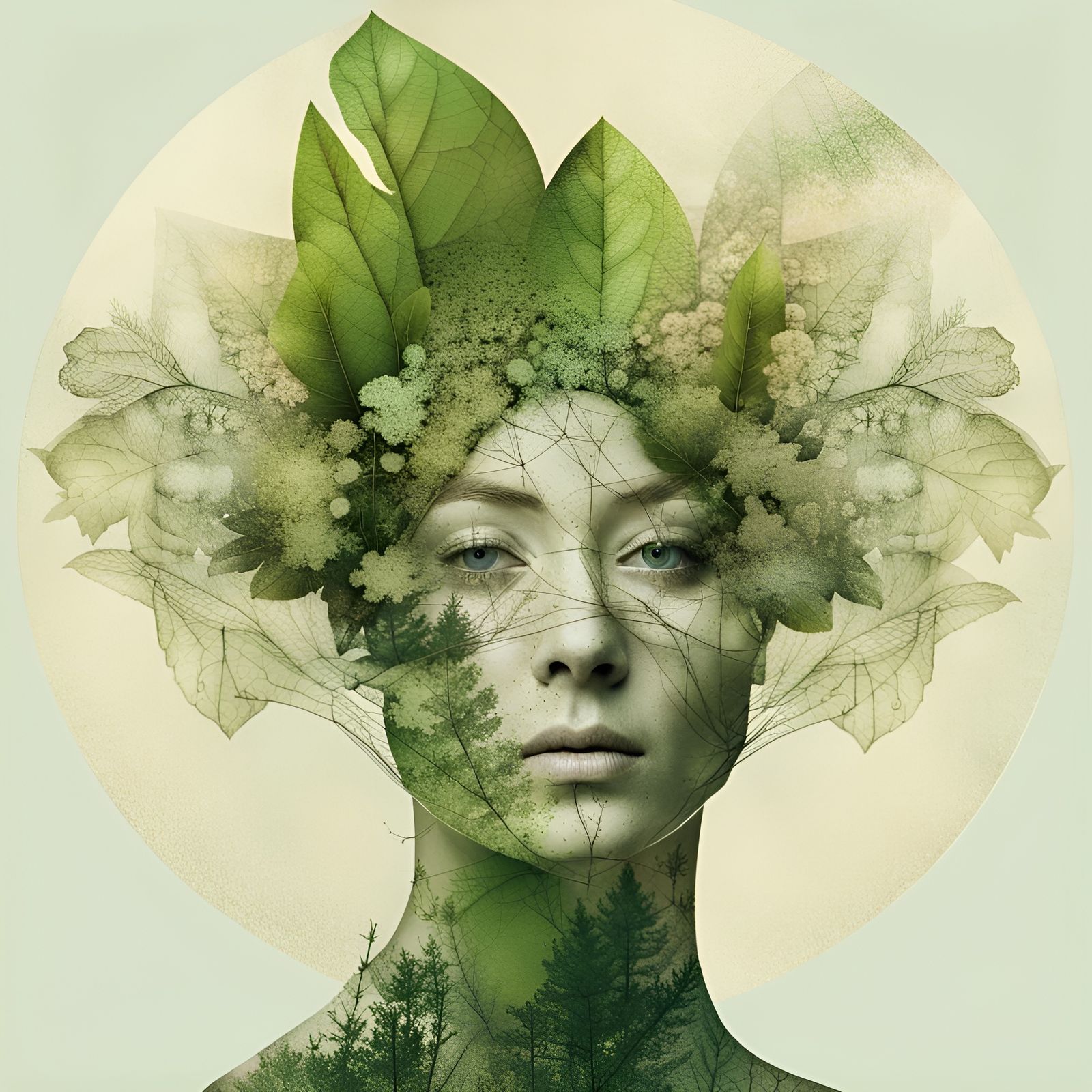 Double Exposure Forest Avatar in Mixed Media Collage