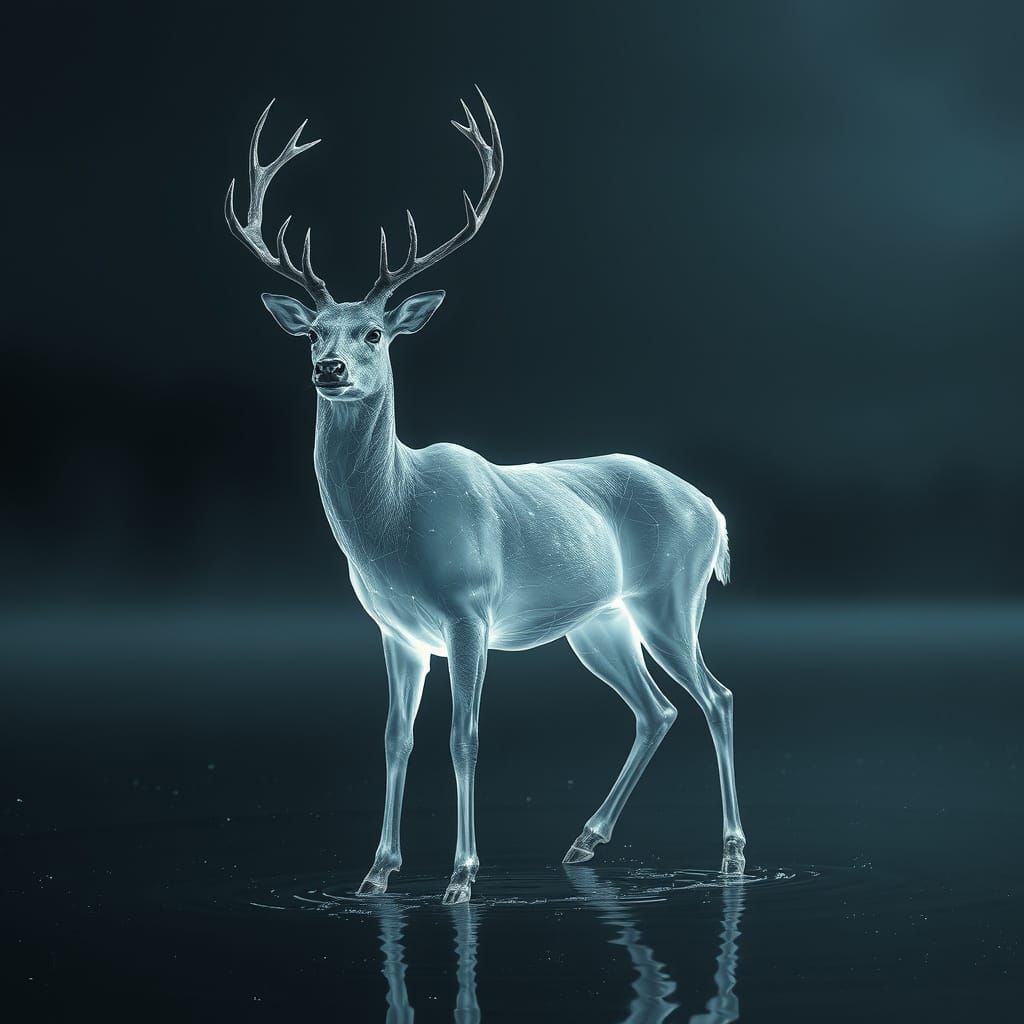 Ghostly Deer on Serene Lake in Mystical Style