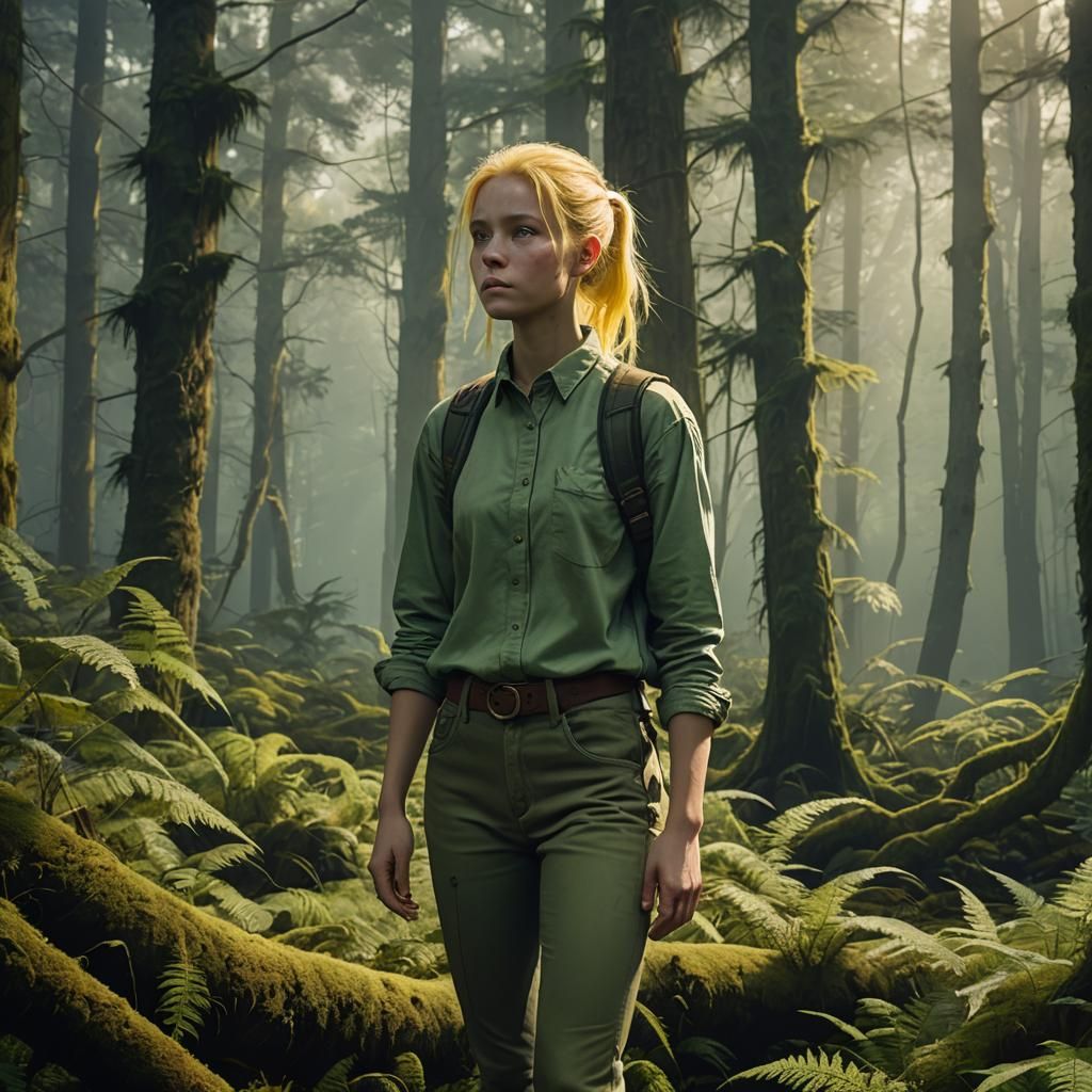 Mystical Forest Scene with Woman in Digital Matte Painting