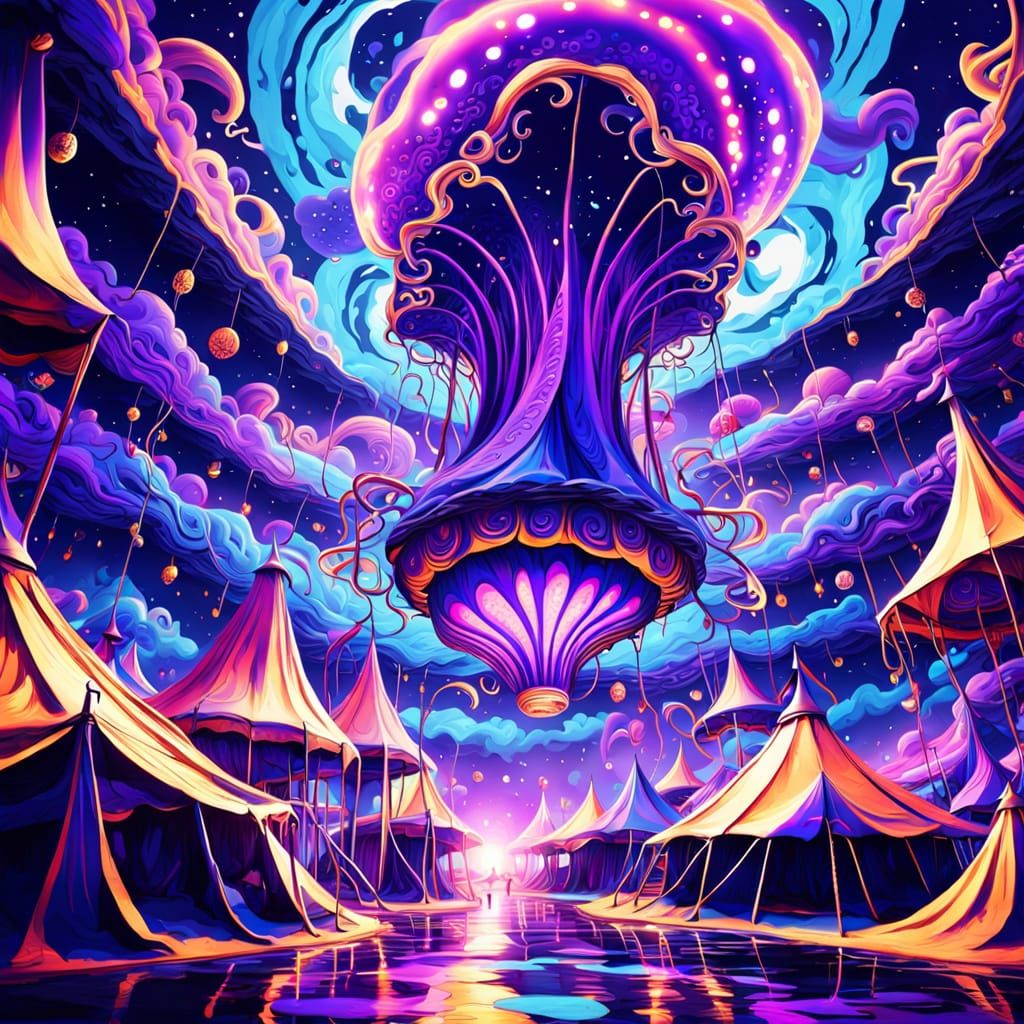 Surreal Midnight Haunts with Cosmic Clouds