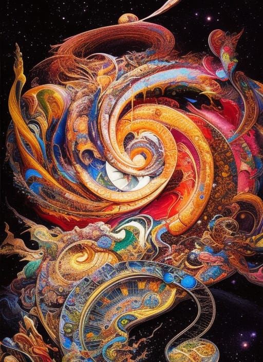 Time Wormhole Travel in Hyperdetailed Gouache Illustration