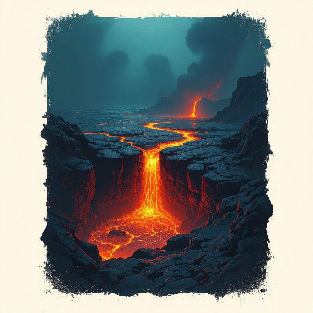 Lava Flowing into the Deep Sea: Digital Art