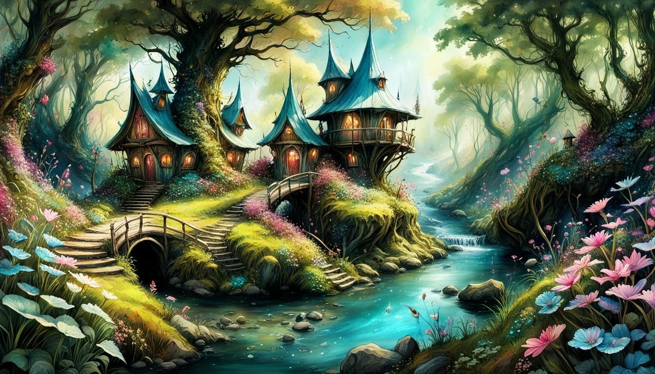 Glittering Fairy Village in Lush Spring Gardens