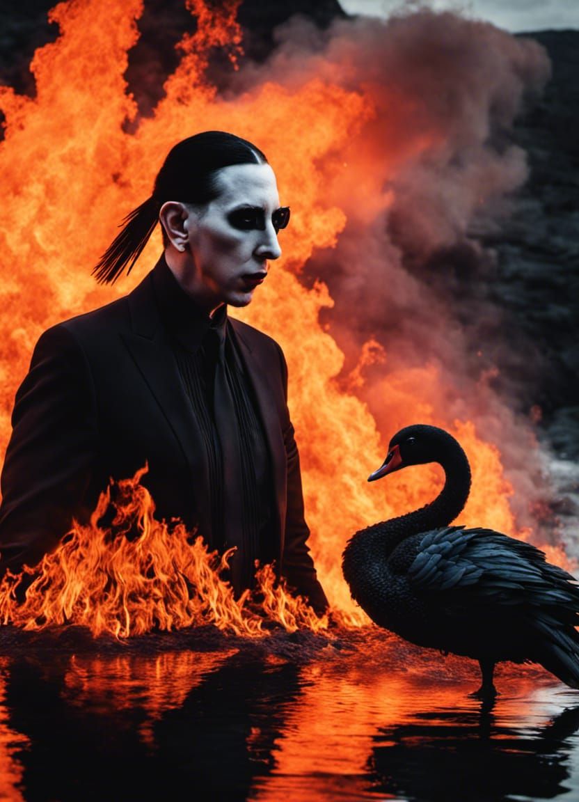 Marilyn Manson with the Black Swan in the Lake of Fire