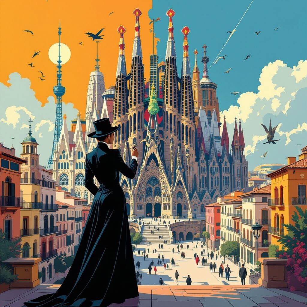 Futuristic Barcelona Cityscape Inspired by Syd Mead