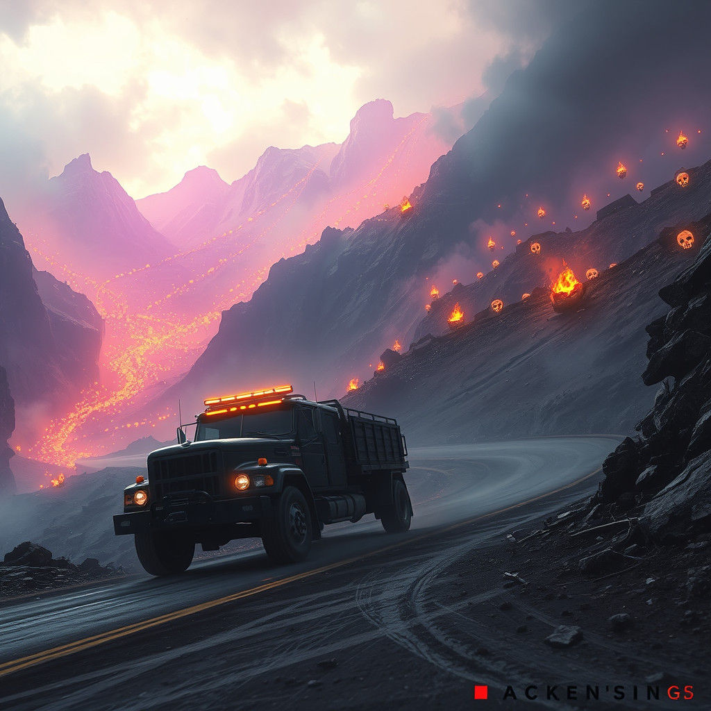 Apocalyptic Truck Escape: Dark Fantasy Concept Art
