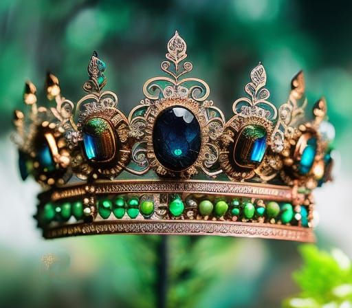 Filigree Crown with Leaves in Kinetic Pointillism