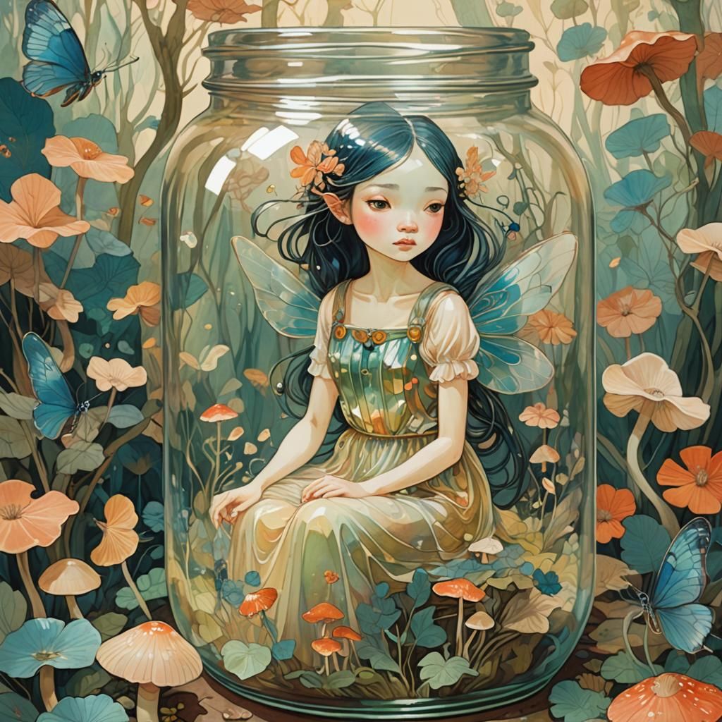 Fairy in a Jar: Gouache and Watercolor Illustration