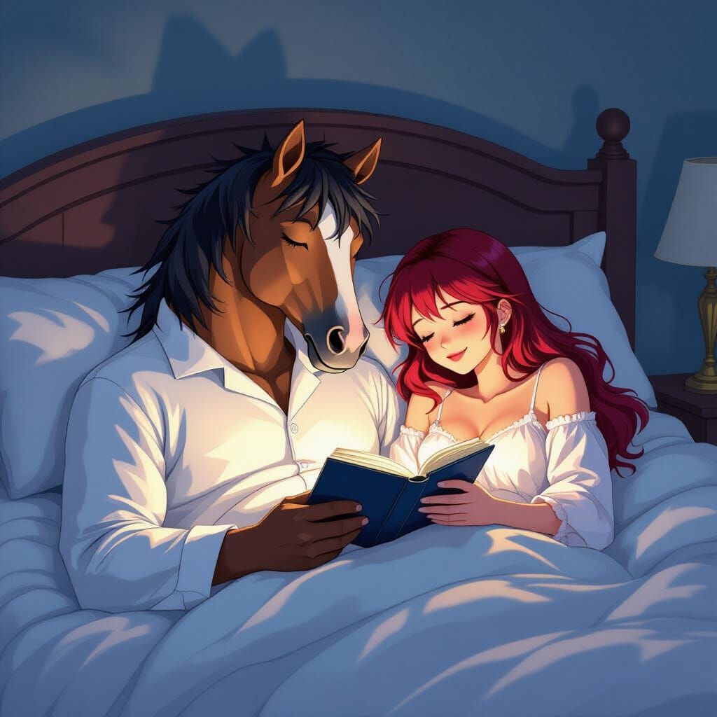 Horse-Headed Man Sleeping: Anime Style Illustration