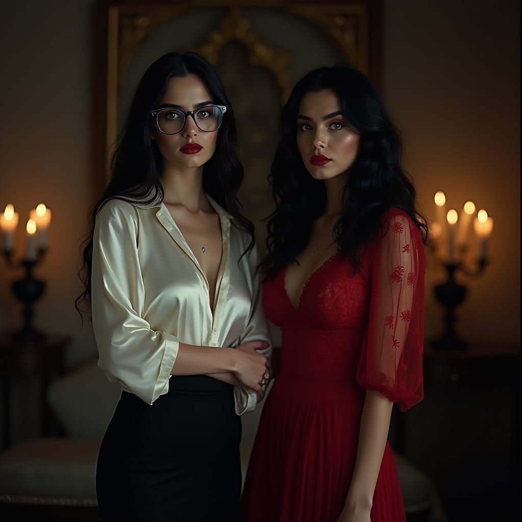 Gothic Romance: Two Women in Candlelight, Ultra-Realistic
