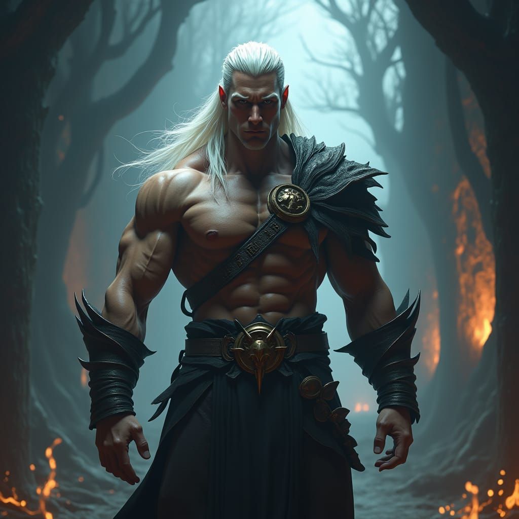 Heroic Man with Flowing Hair in Detailed Matte Painting