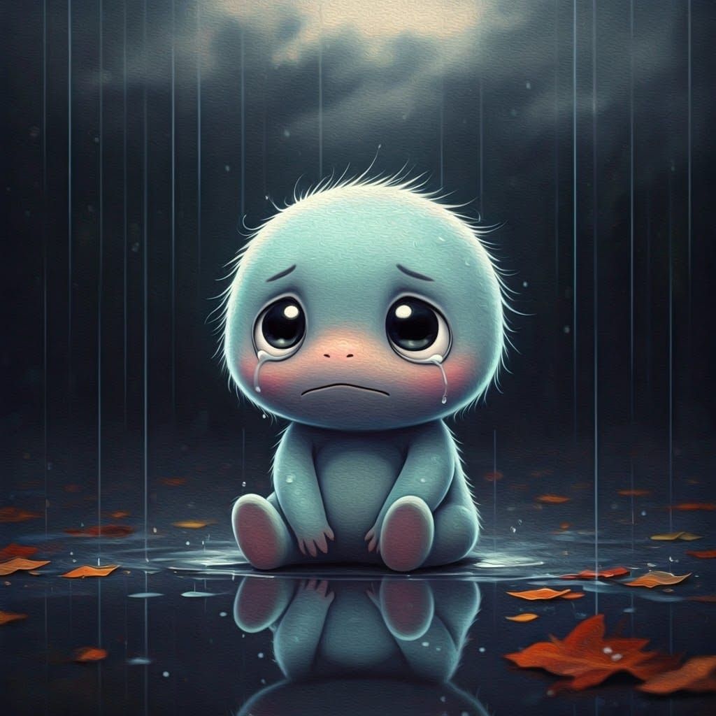 Endearing Creature in Rainy Oil Painting