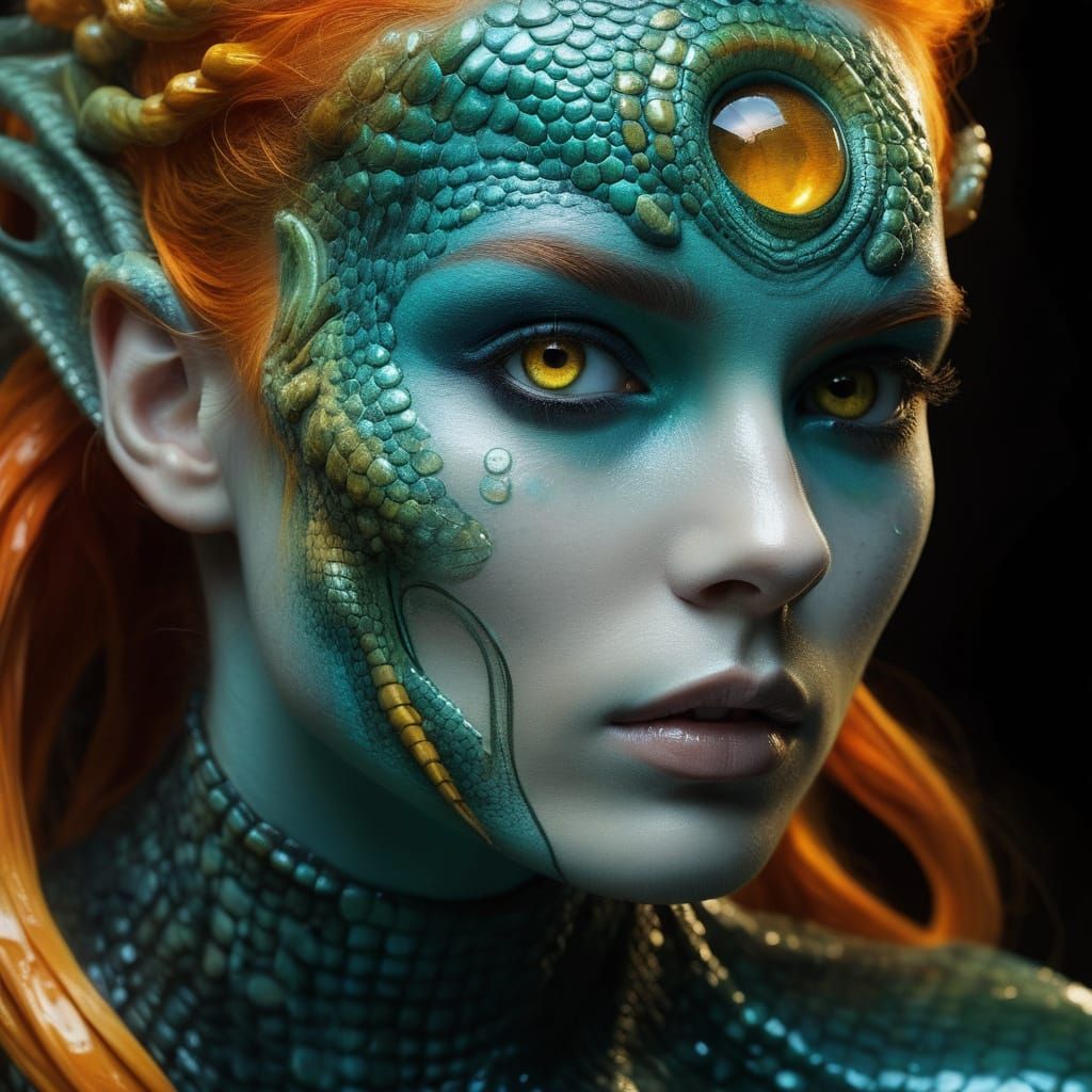Fantasy Reptilian Woman Portrait in Digital Painting Style