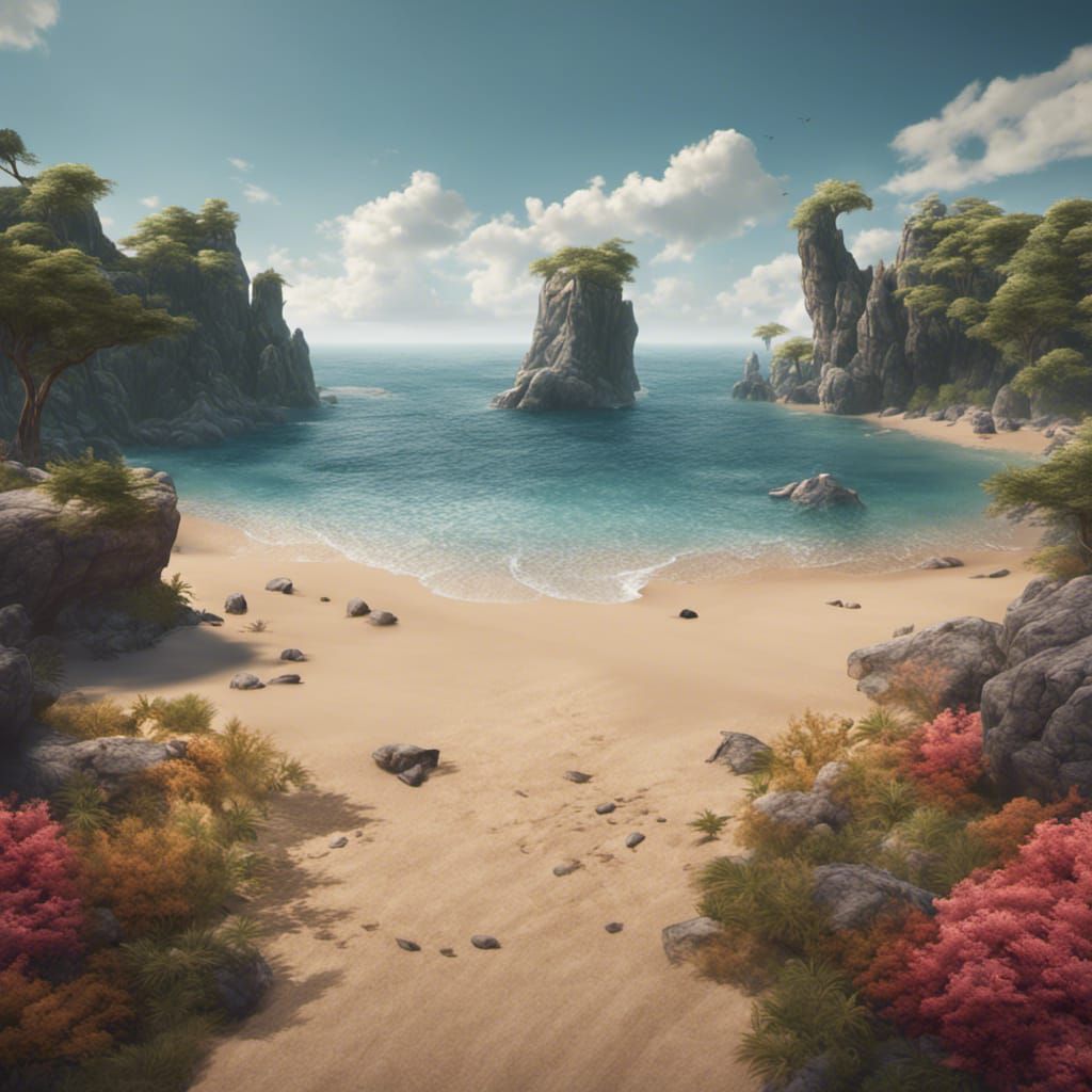 Detailed Beach Landscape Matte Painting