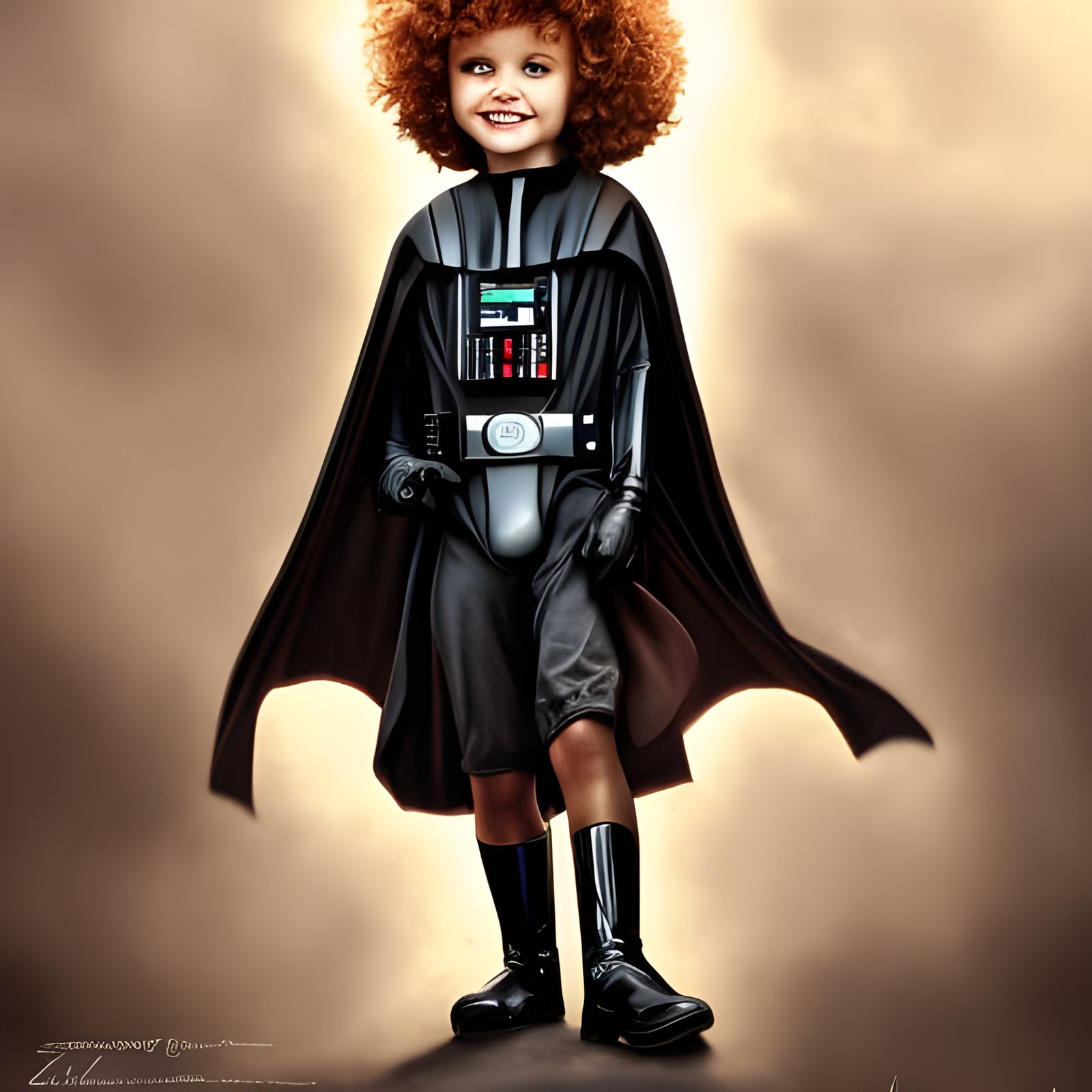 Hyperrealistic Orphan Annie with Darth Vader