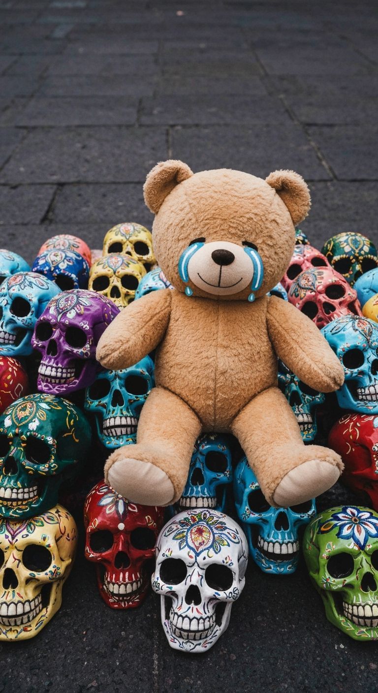 Crying Terminator with Teddy Bear in Graffiti Style